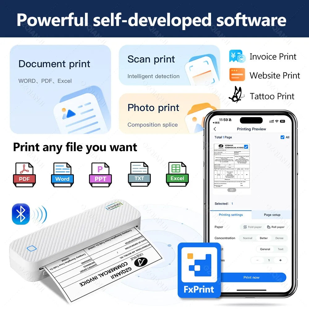 Portable A4 Thermal Printer – Impressora Portátil Bluetooth Multifuncional